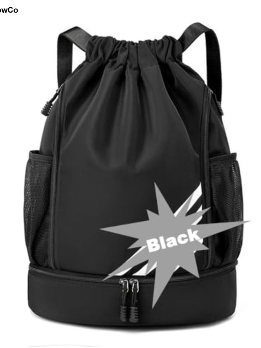 TUFREQ Nylon Drawstring Backpack with Shoe Compartment Gym Swim